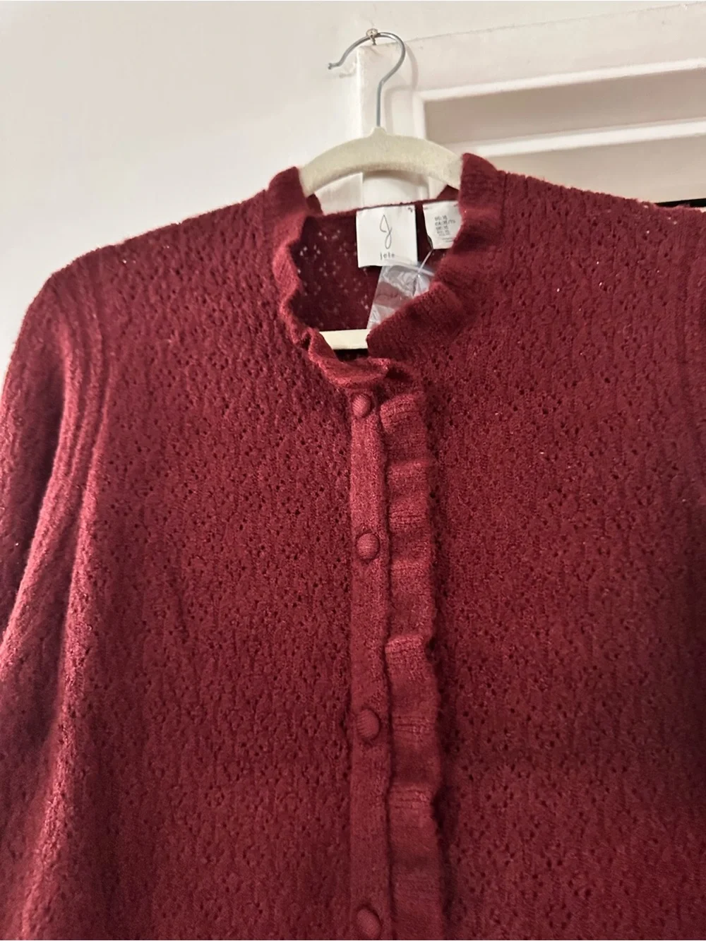 Joie Maroon Ruffle-Trim Knit Cardigan